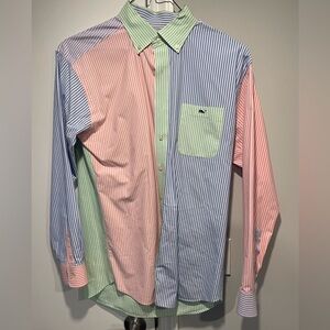 Vineyard Vines Pink, Blue, and Green Striped Shirt